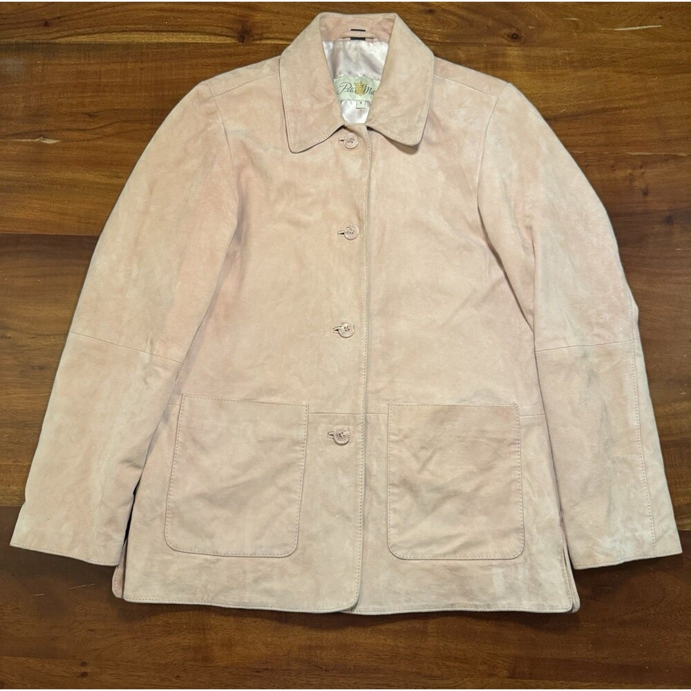 Peter Millar Womens Pink Suede Leather Jacket Coat Button Front Small S Pocket
